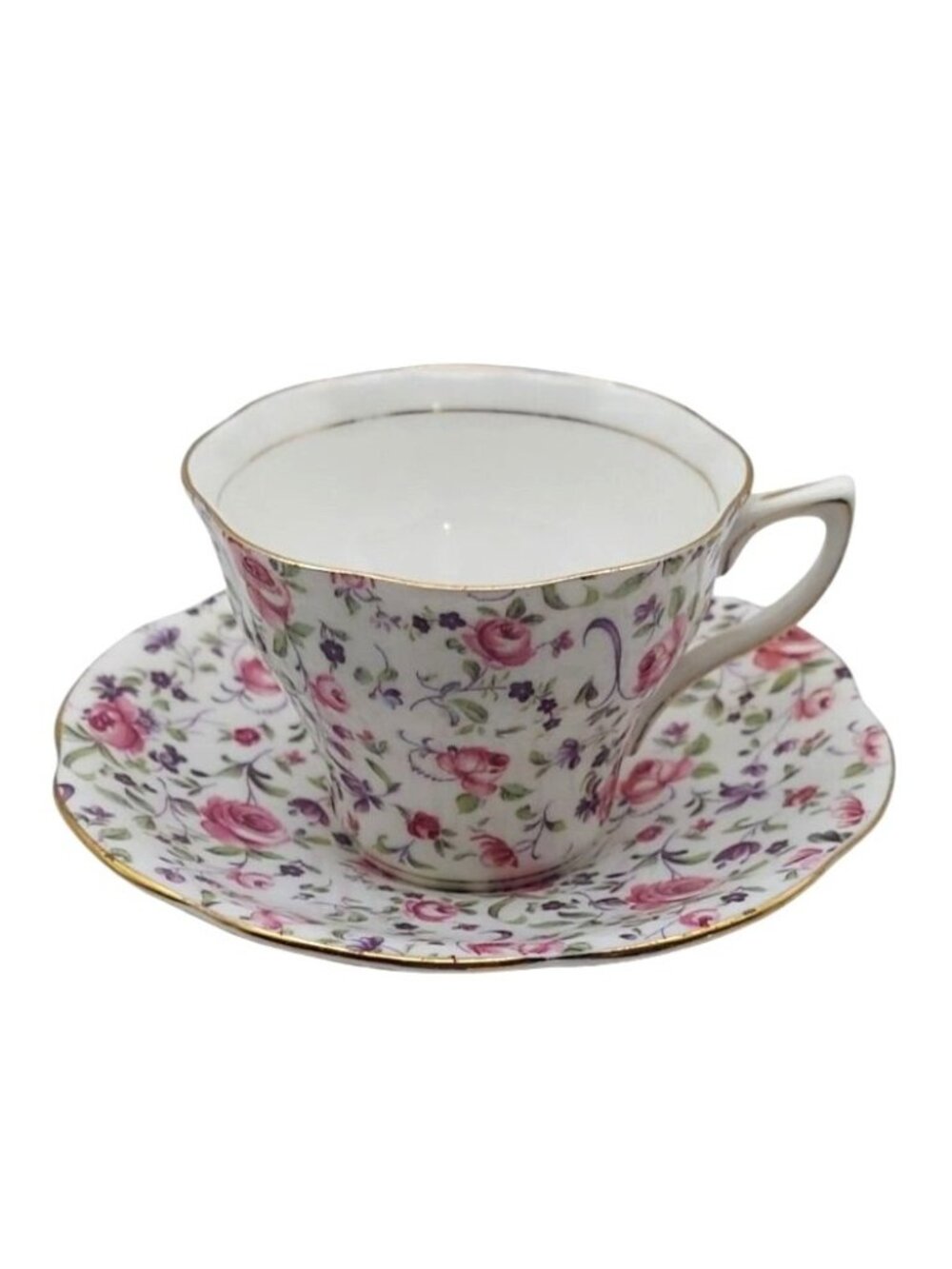Rosina Bone China Porcelain Floral Chintz Teacup & Saucer England Vintage